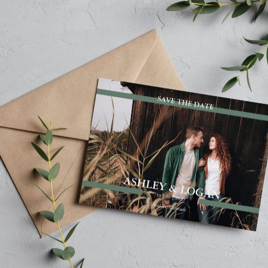 Groene Eenvoudige Moderne Trouwkaart 'Save the Dat Save The Date