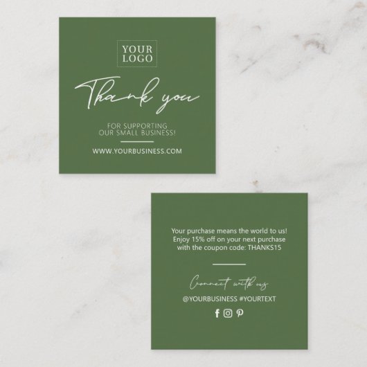 Groene Eenvoudige Moderne Zaken Dank u Kaart opnem Vierkante Visitekaartje (Voorkant / Achterkant)