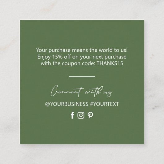 Groene Eenvoudige Moderne Zaken Dank u Kaart opnem Vierkante Visitekaartje (Achterkant)