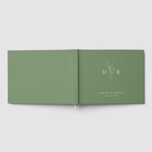 Groene Eenvoudige Monogram Botanische Huwelijk Gastenboek (Volledig)