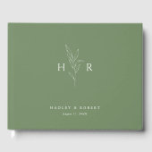Groene Eenvoudige Monogram Botanische Huwelijk Gastenboek (Voorkant)