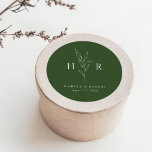 Groene Eenvoudige Monogram Botanische Huwelijk Ronde Sticker<br><div class="desc">Green Simple Minimal Monogram Botanical Wedding Classic Round Sticker heeft uw initialen rond een lijntekening botanisch,  samen met een klassiek moderne typeindeling.</div>
