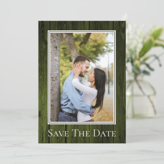 Groene Eenvoudige Rustige Foto slaat de datum op Save The Date (Staand voorkant)
