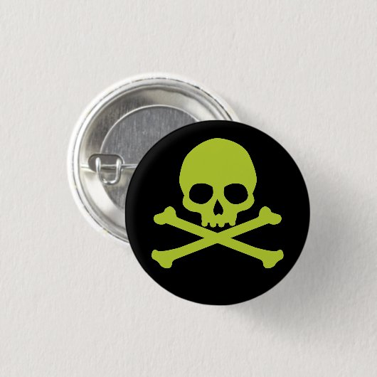 Groene eenvoudige schedel en kruisbeenderen ronde button 3,2 cm (Voorkant /achterkant)