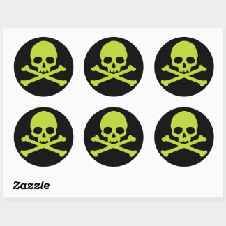 Groene eenvoudige schedel en kruisbeenderen ronde sticker