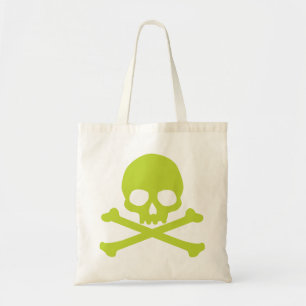 Groene eenvoudige schedel en kruisbeenderen tote bag