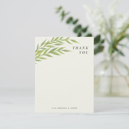 Groene eenvoudige tak Dank u Nota Bedankkaart (Staand voorkant)