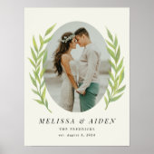 Groene Eenvoudige Tak Ovaal Trouwfoto Vormgegeven Poster (Voorkant)