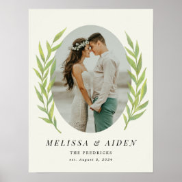 Groene Eenvoudige Tak Ovaal Trouwfoto Vormgegeven Poster