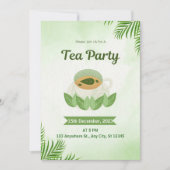 Groene Eenvoudige Waterverf Tea Party Uitnodiging (Voorkant)