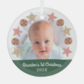 Groene Eerste Kerstfoto Boy Baby Cookie Krans Glas Ornament (Voorkant)