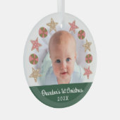 Groene Eerste Kerstfoto Boy Baby Cookie Krans Glas Ornament (Voorkant Rechts)