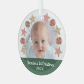 Groene Eerste Kerstfoto Boy Baby Cookie Krans Glas Ornament (Voorkant links)
