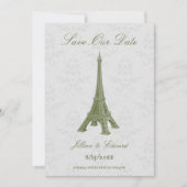 Groene Eiffel Tower Damask sparen de Datum Aankondiging (Voorkant)