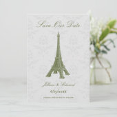 Groene Eiffel Tower Damask sparen de Datum Aankondiging (Staand voorkant)