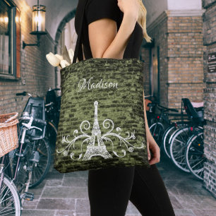 Groene Eiffel Tower Grunge Canvas tas