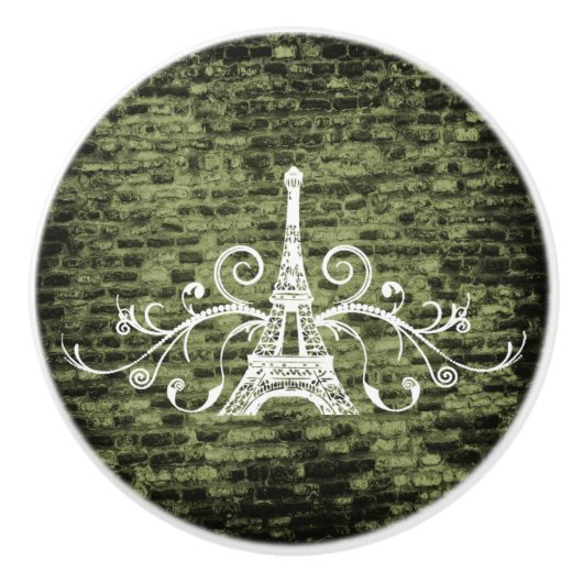 Groene Eiffel Tower Grunge Ceramic Pull Keramische Knop (Voorkant)
