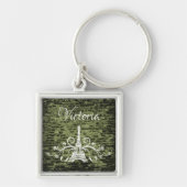 Groene Eiffel Tower Grunge Square Sleutelhanger (Voorkant)