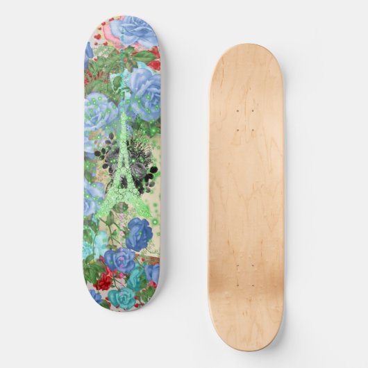 Groene Eiffeltoren op collage Persoonlijk Skateboard (Voorkant)