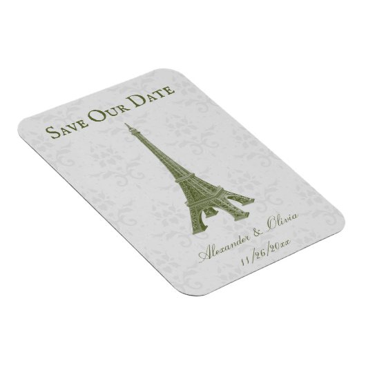 Groene Eiffeltower Damask bespaart de Date Magnet Magneet (Rechterzijde)