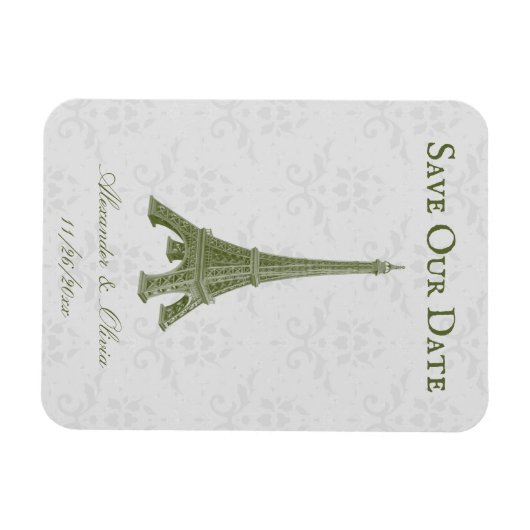 Groene Eiffeltower Damask bespaart de Date Magnet Magneet (Horizontaal)