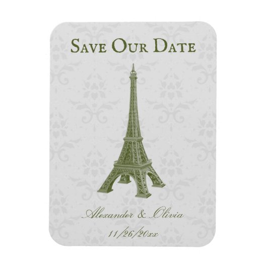 Groene Eiffeltower Damask bespaart de Date Magnet Magneet (Verticaal)