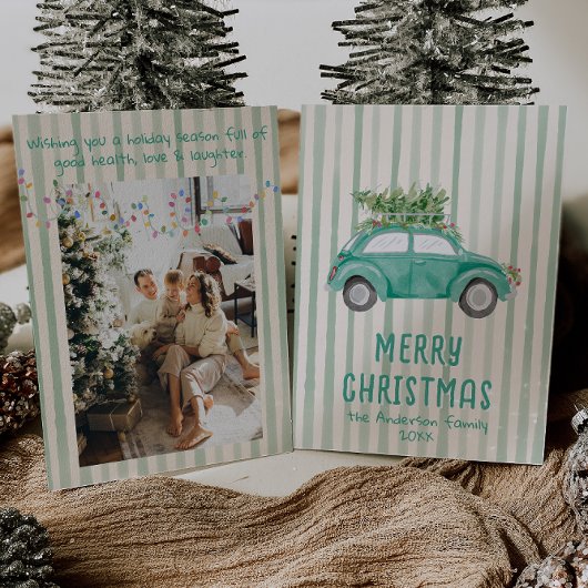 groene eigenzinnige hand getrokken kerstboom feestdagenkaart