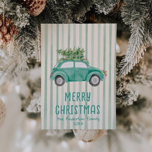 groene eigenzinnige hand getrokken kerstboom feestdagenkaart