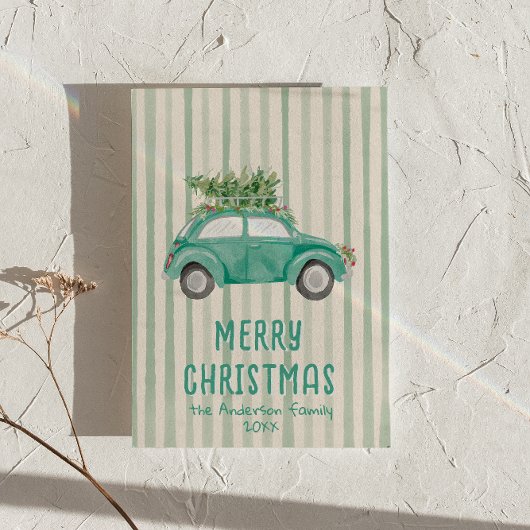  groene eigenzinnige hand getrokken kerstboom feestdagenkaart