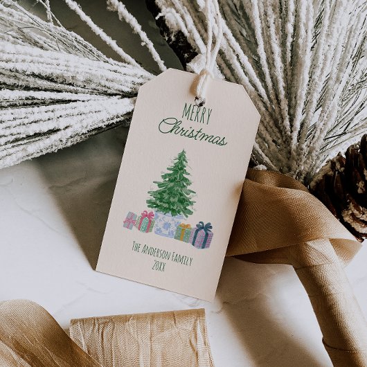 Groene eigenzinnige kleurrijke kerstcadeaus cadeaulabel