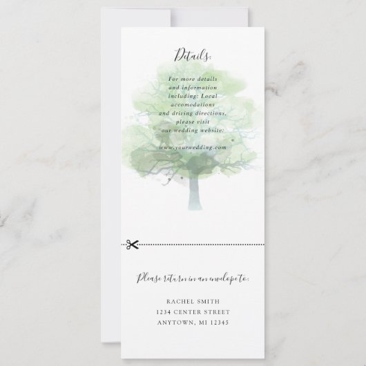 Groene eik trouwuitnodiging met rsvp bijgevoegd kaart (Achterkant)