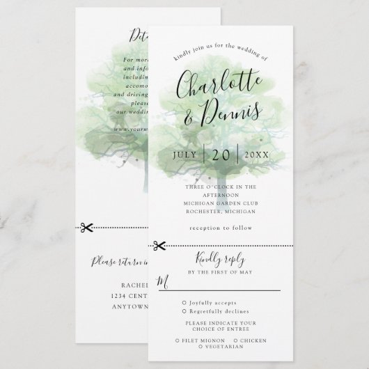 Groene eik trouwuitnodiging met rsvp bijgevoegd kaart (Voorkant / Achterkant)