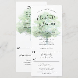 Groene eik trouwuitnodiging met rsvp bijgevoegd kaart