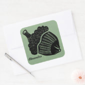 Groene Eikel Houtsnede Vierkante Sticker (Envelop)