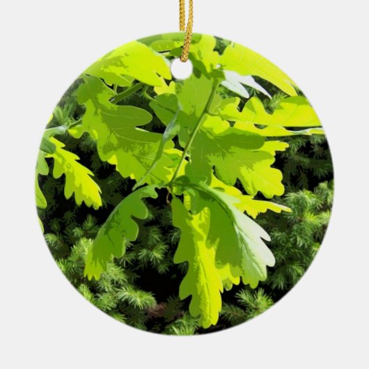 Groene eikenboombladeren keramisch ornament (Voorkant)