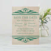 Groene Elegant Deco sparen de Datum uitnodigen Save The Date (Staand voorkant)