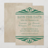 Groene Elegant Deco sparen de Datum uitnodigen Save The Date (Voorkant / Achterkant)