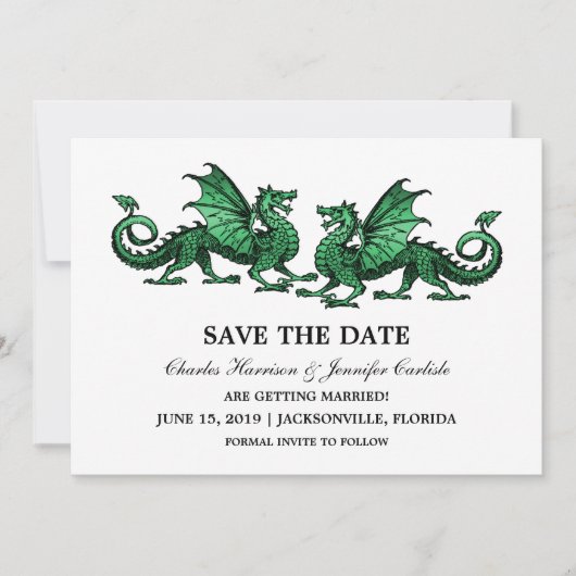 Groene Elegant Dragons sparen de Datum uitnodigen Save The Date (Voorkant)