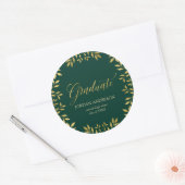 Groene Elegant Faux Gold Leaves Afstuderen Ronde Sticker (Envelop)