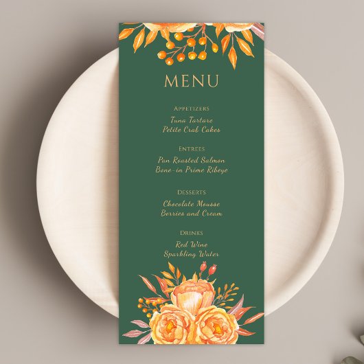Groene Elegant Floral Modern Rustic Floral Wedding Menu