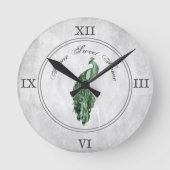 Groene Elegant Peacock Acrylwand Ronde Klok (Voorkant)