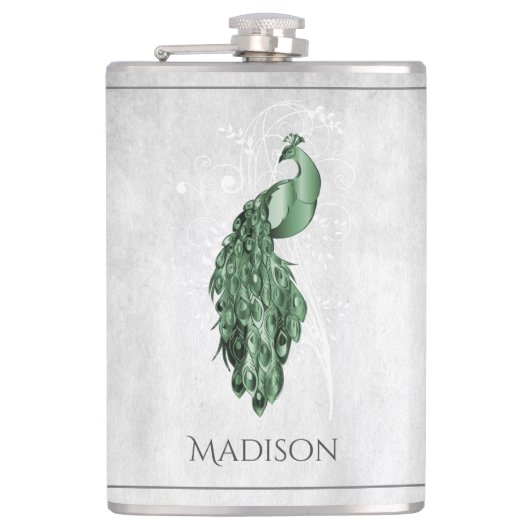 Groene Elegant Peacock Flask Heupfles (Voorkant)
