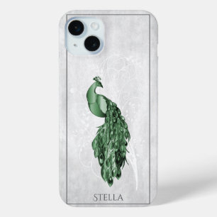 Groene Elegant Peacock - Gepersonaliseerd iPhone 15 Mini Hoesje