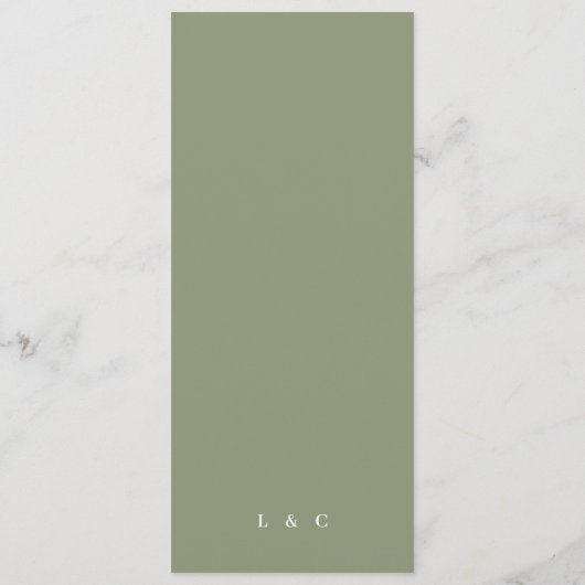 Groene Elegant Simple Sage White Monogram Menu (Achterkant)