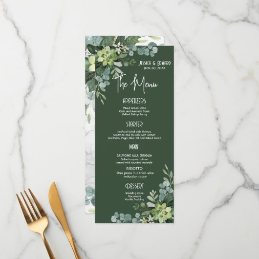 Groene Elegant Waterverf — Minimale hoeveelheid Menu (Voorkant / Achterkant in situ)