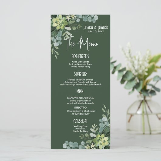 Groene Elegant Waterverf — Minimale hoeveelheid Menu (Staand voorkant)