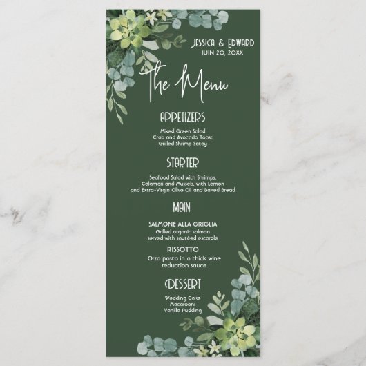 Groene Elegant Waterverf — Minimale hoeveelheid Menu (Voorkant)