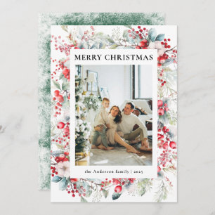 Groene Elegante  Bessen Kerstfoto Feestdagenkaart