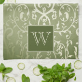 Groene Elegante Bloei Monogram Handdoek (Gevouwen)