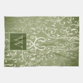 Groene Elegante Bloei Monogram Handdoek (Horizontaal)